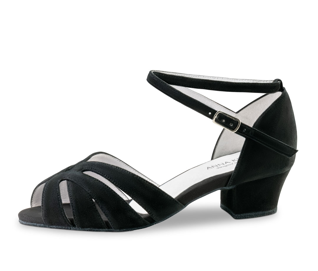 Black suede dance sandals by Anna Kern with a 3.5 cm block heel