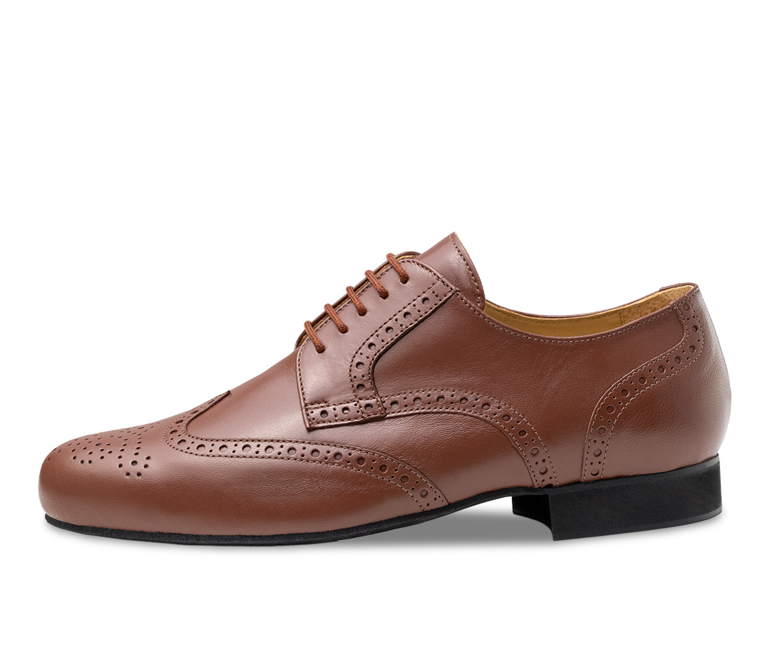 Bormio - extra wide Men's dance shoe in cognac-coloured nappa leather with brogue perforation pattern by Werner Kern