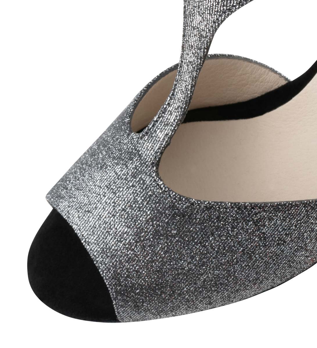 Jamie Detailed view of the Werner Kern women's dance shoe in silver-black