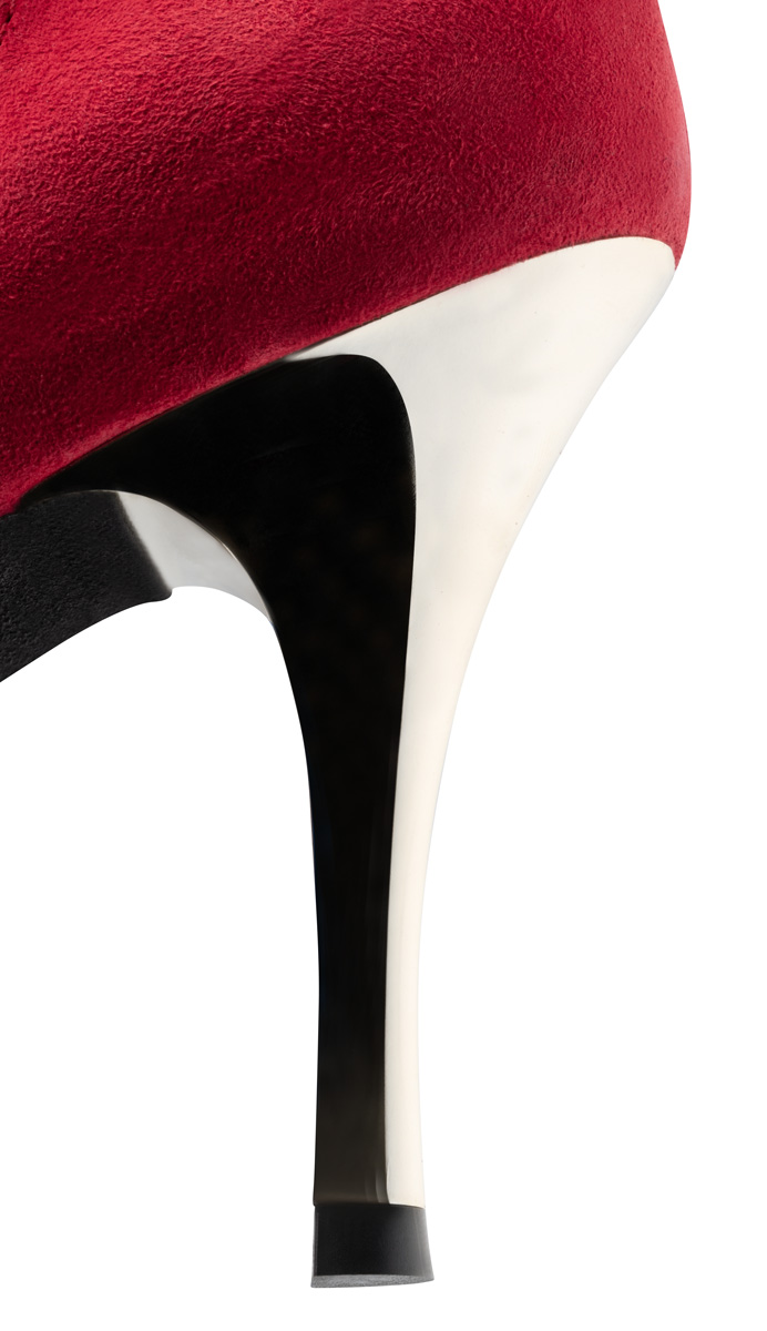 Nueva Epoca Tango women's dance shoe with metallic heel in combination with red suede