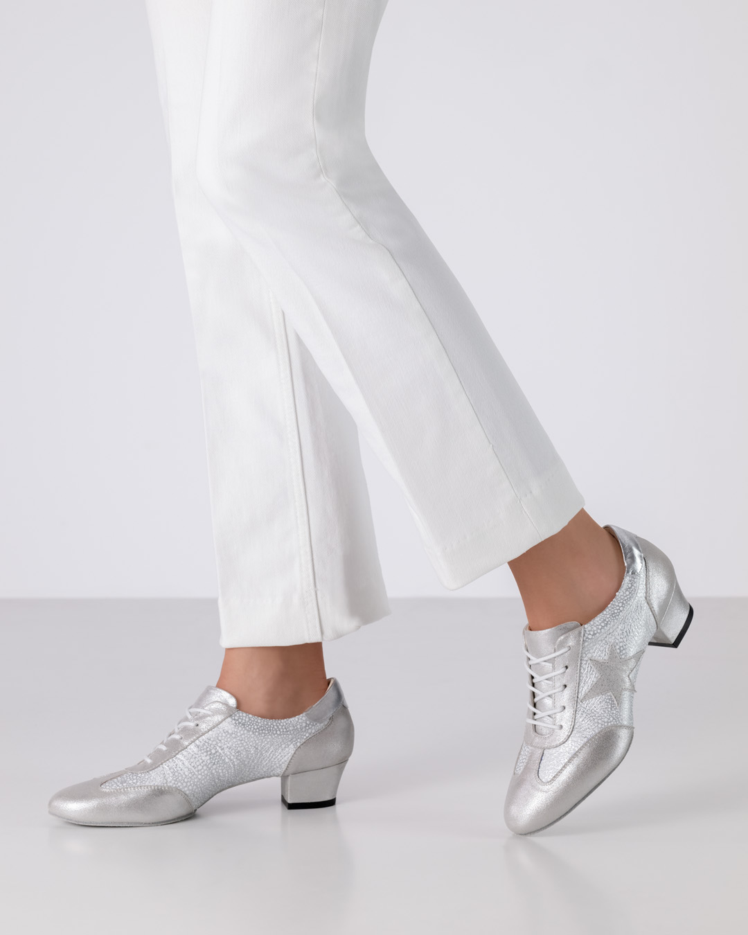 Werner Kern dance training shoe in silver with split sole and star appliqué in a sneaker look with 3.5 cm heel
