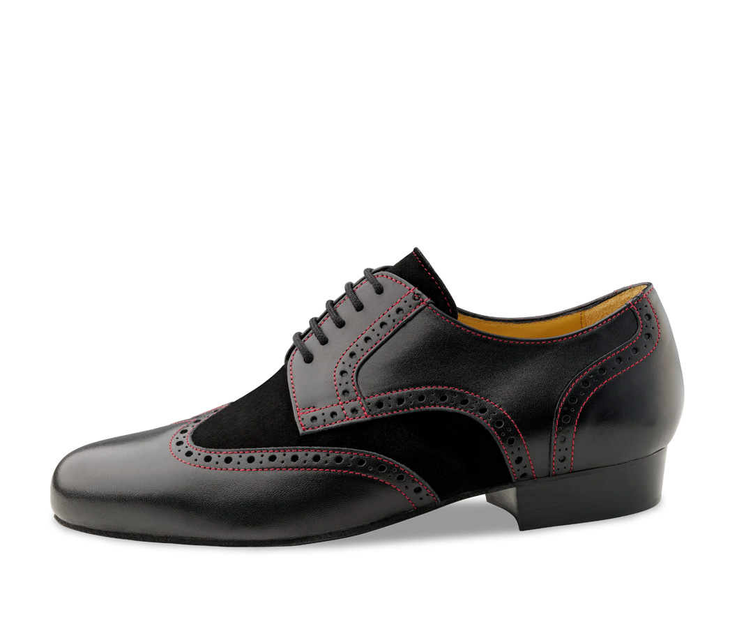 Trapani Elegant men's dance shoe Trapani in elegant red and black leather with a small heel and contrasting stitching.