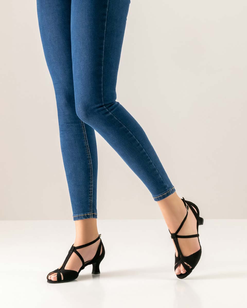 Francis Werner Kern women's dance shoe in black velour with blue denim