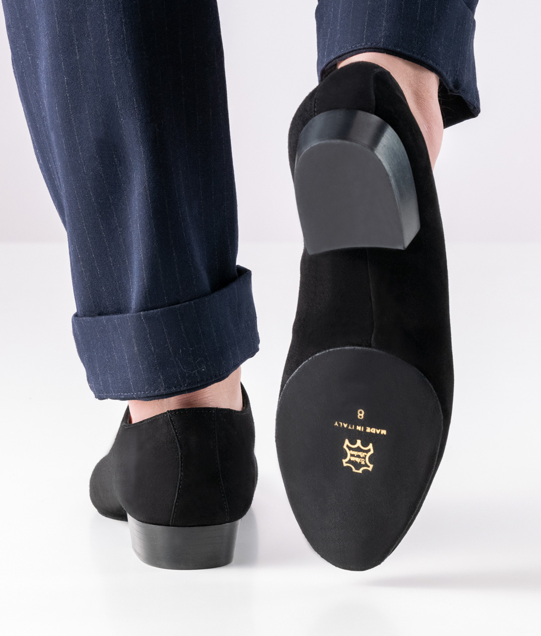 Super-flexible men's dance shoe made from soft black suede