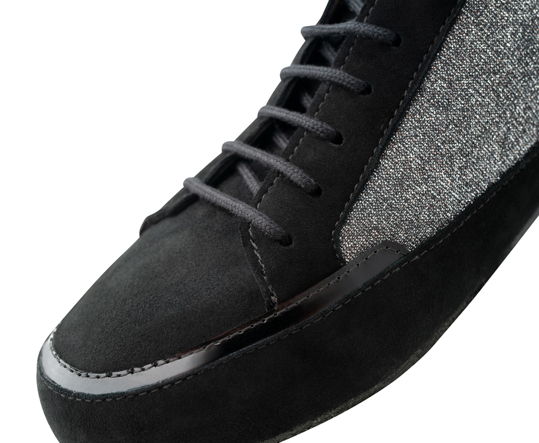 Werner Kern Carol - Sporty dance sneaker in black velour leather and silver brocade with Microsole, suitable for lightfooted dance steps and an incredibly lightweight feel