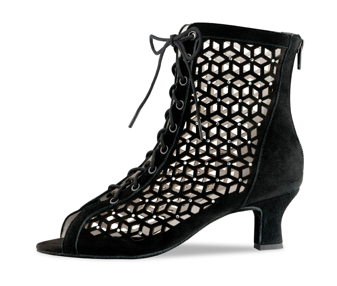 Elaine Dance shoe boot in black velour with rhinestones and 5 cm heel by Anna Kern.