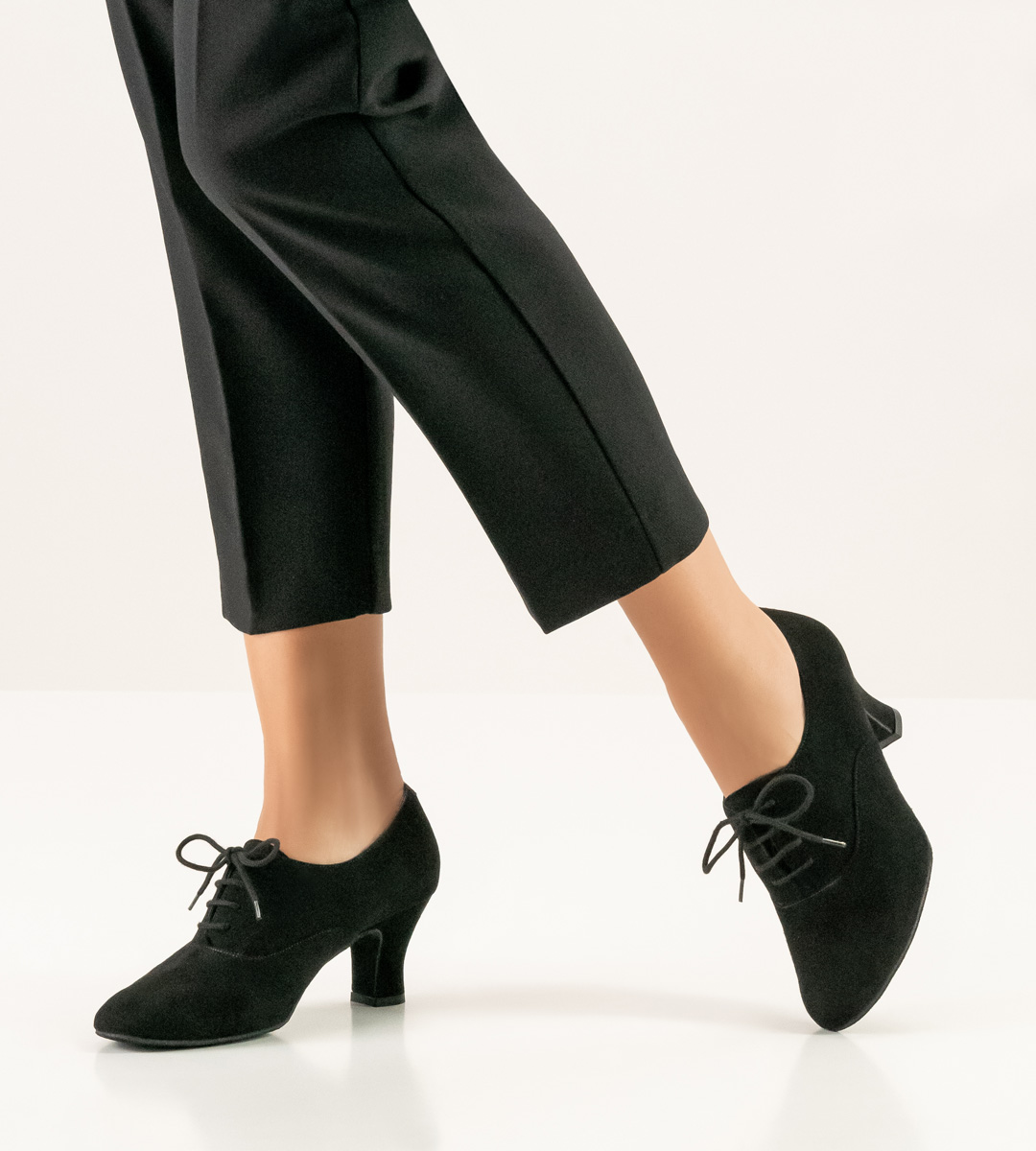 Werner Kern ladies' dance shoe in black velour combined with black trousers