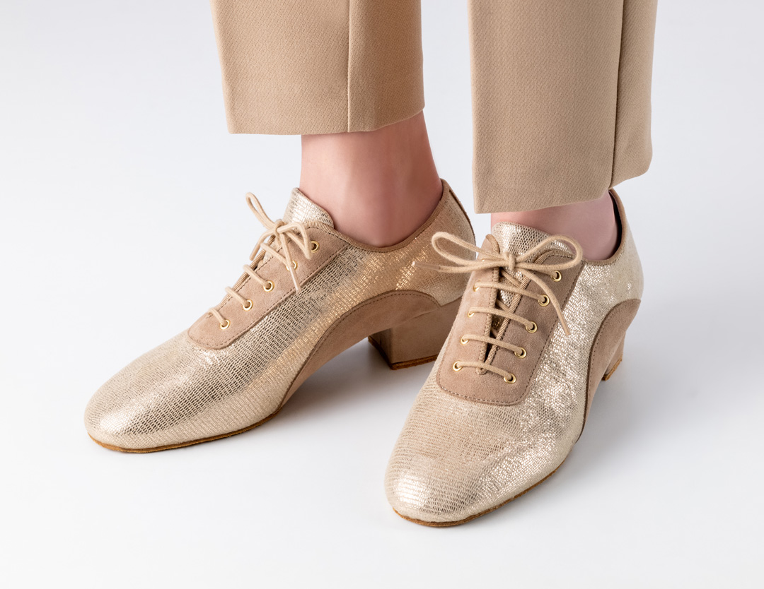 Gold glitter training dance shoe with small heel