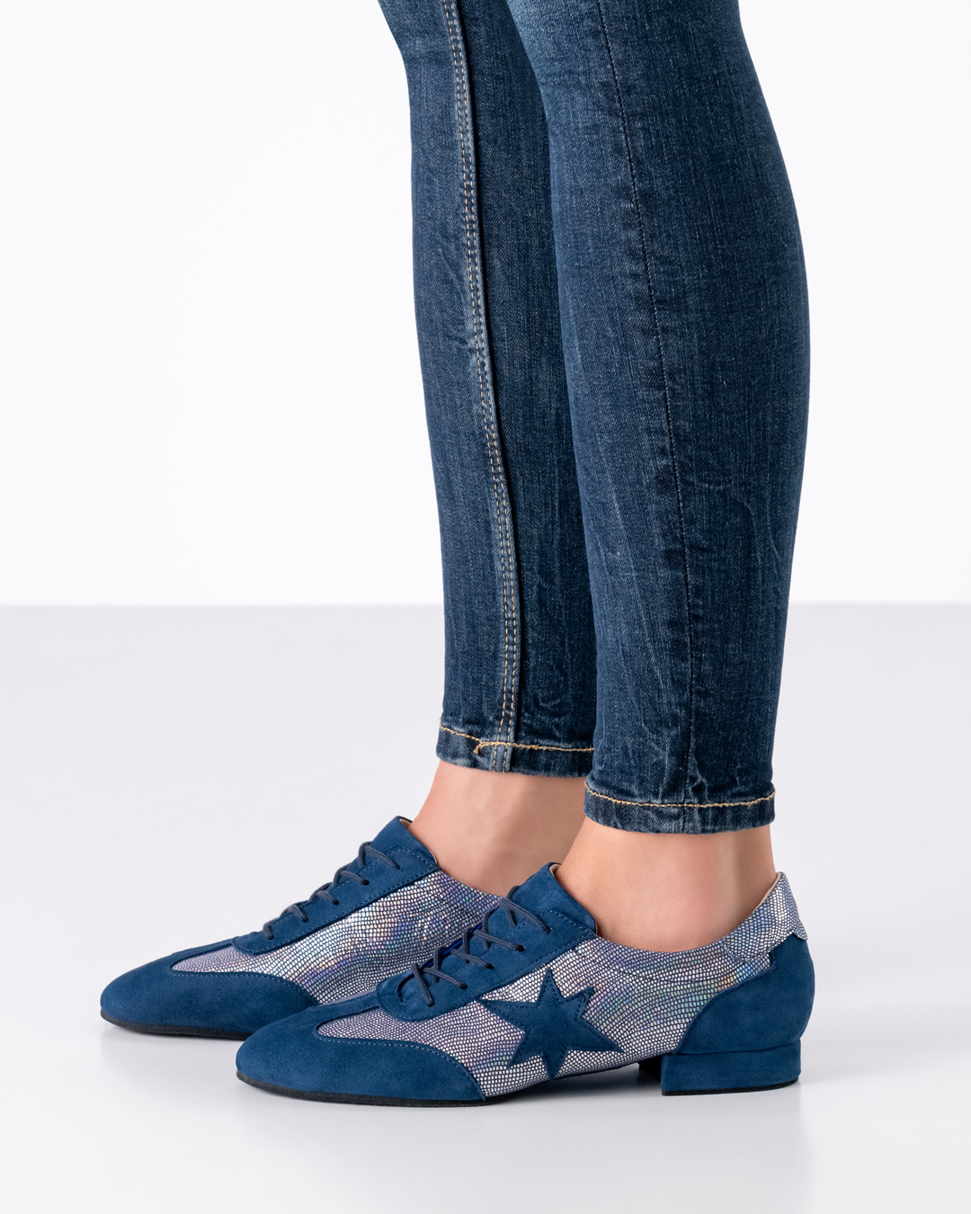 Blue training dance shoe in sneaker style by Werner Kern with 1.5 cm flat heel