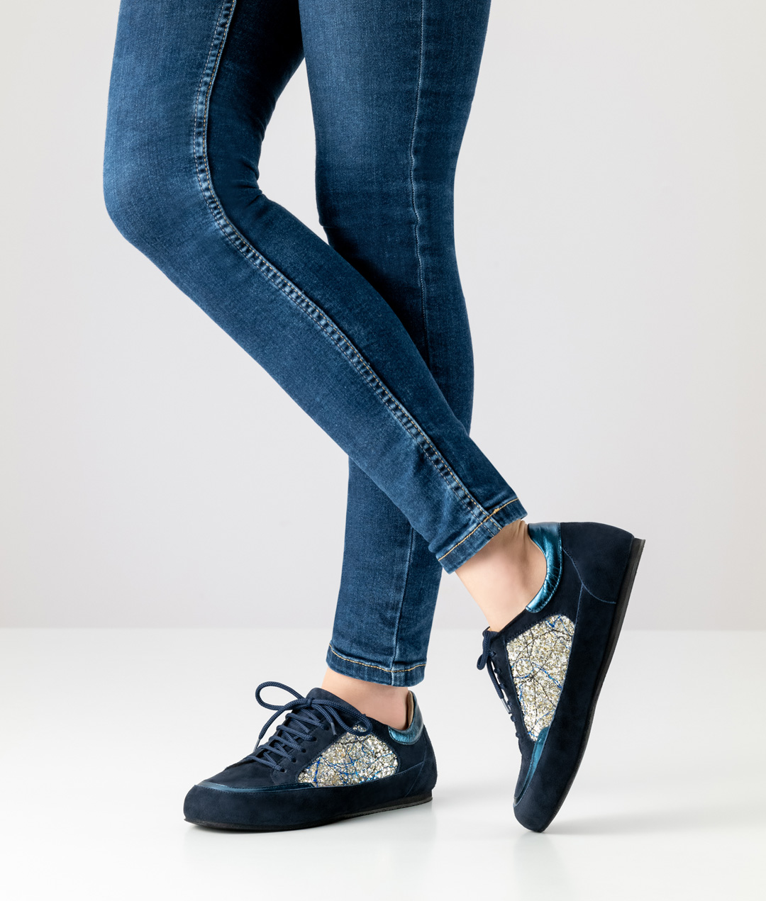 Casual dance sneaker with glitter inserts and soft suede in dark blue by Werner Kern