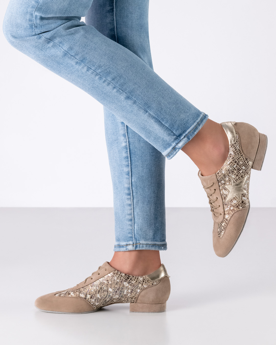 Casual, shiny beige training dance shoe by Werner Kern with split sole