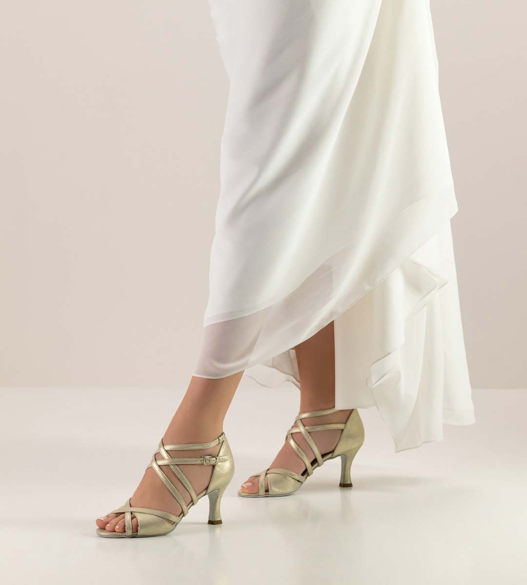 Eva Werner Kern Gold Wedding Shoe with White Wedding Dress