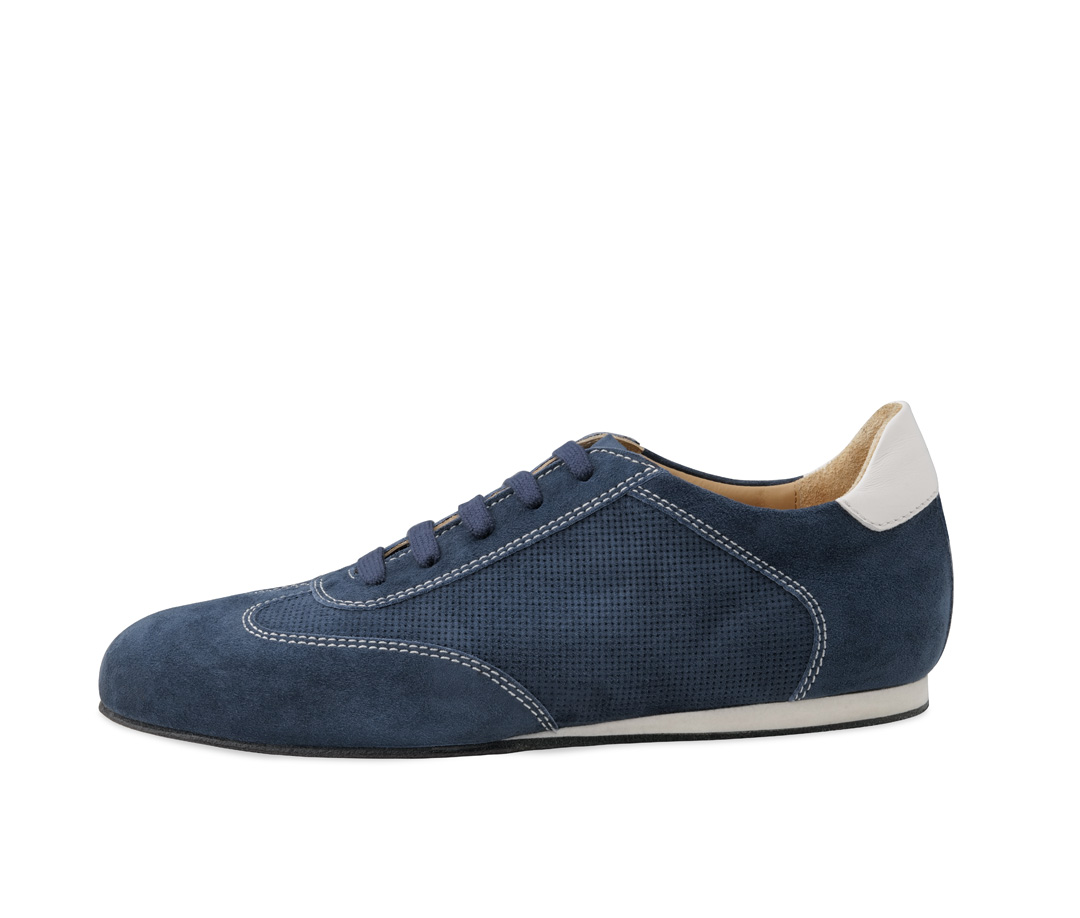 Positano Men's dance shoe made of denim suede in blue with a full-length dance sole and removable insole. Wonderfully light and manoeuvrable.