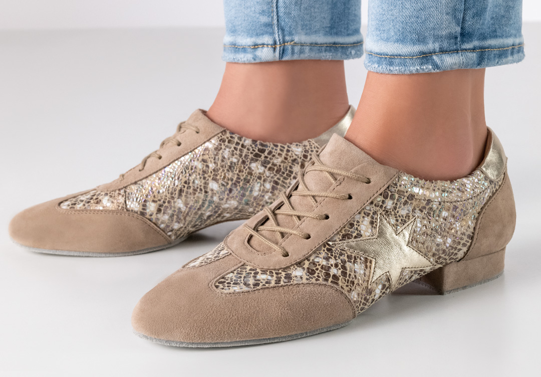 Light beige training dance shoe with glitter details and split sole by Werner Kern
