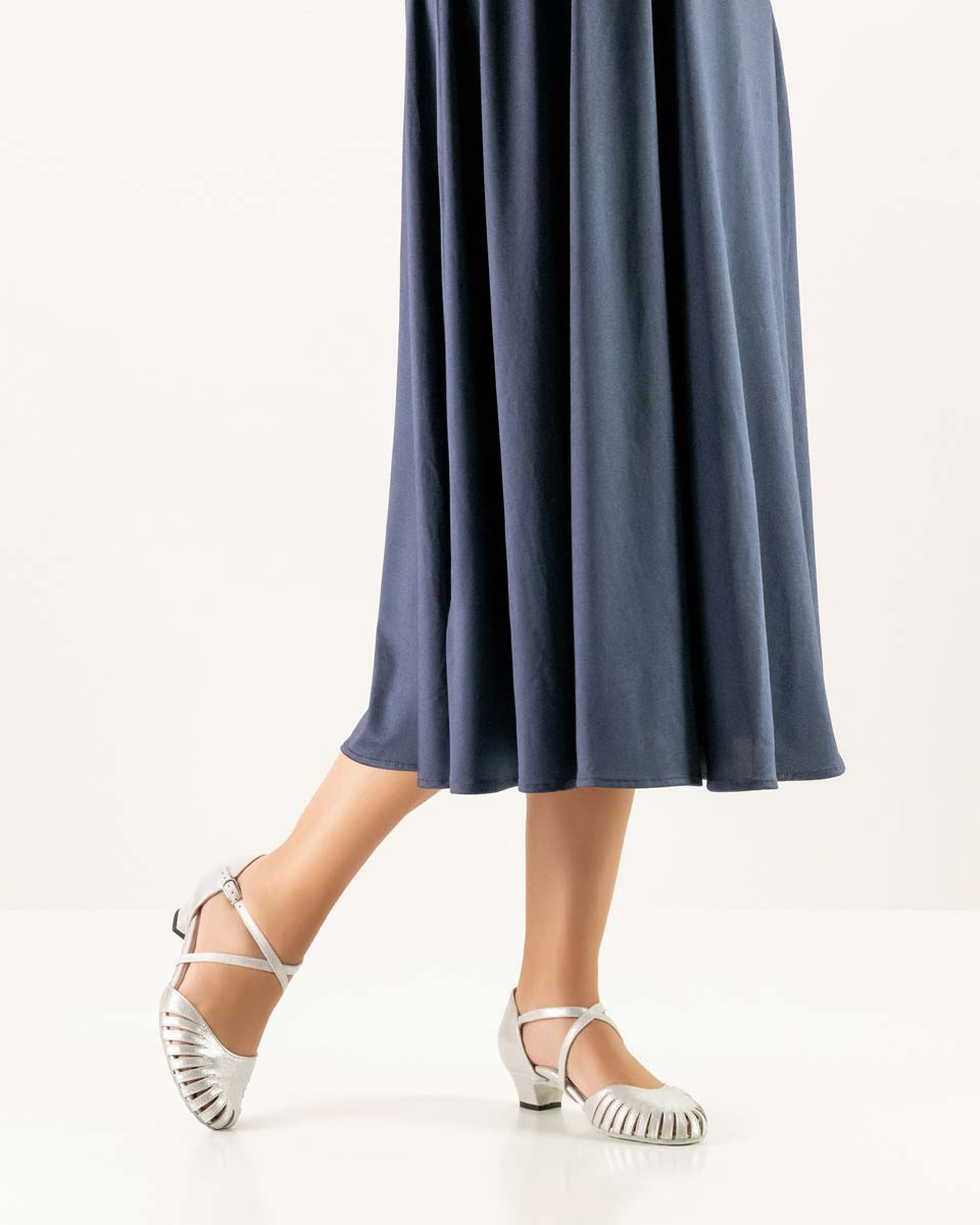 Solveig silver Werner Kern ladies dance shoe combined with skirt