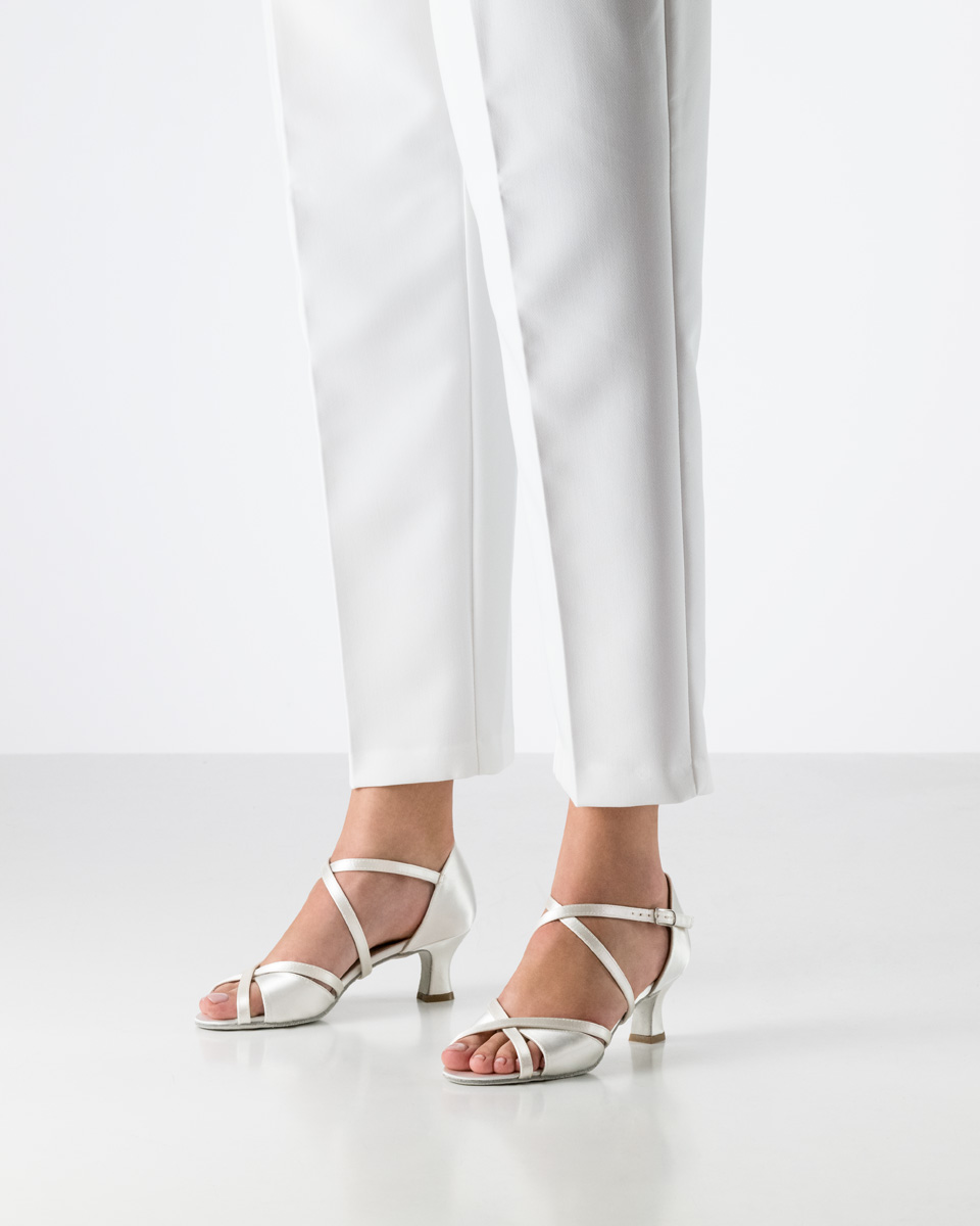 Bridal shoe for special occasions - Werner Kern July in white satin with triple leaf division, individually adjustable cross instep strap, and fantastically comfortable heel for an irresistible appearance