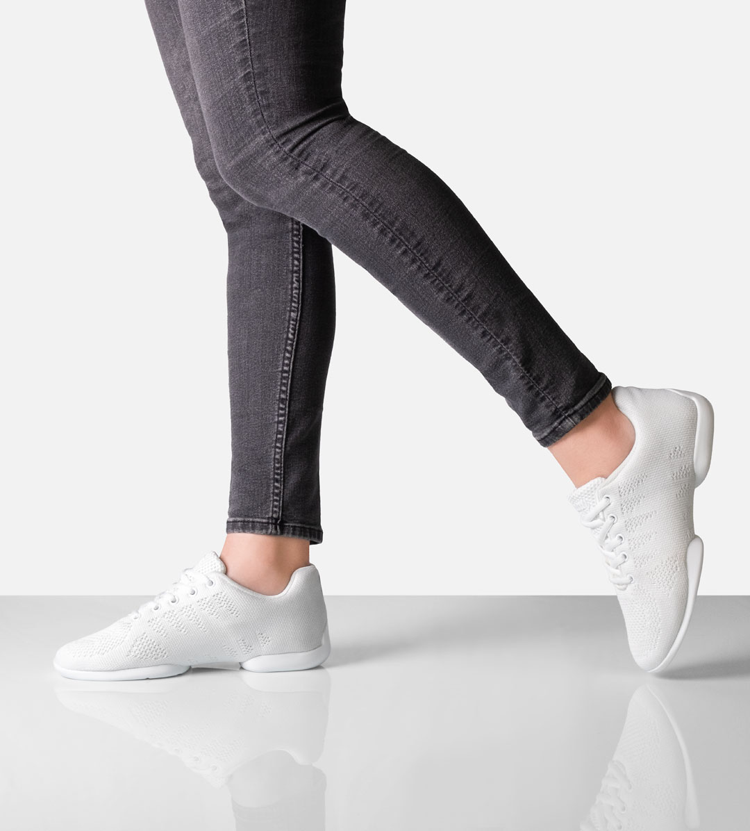 White dance sneakers for women by Suny by Anna Kern, item number 160, made of breathable knitting material with split sole.