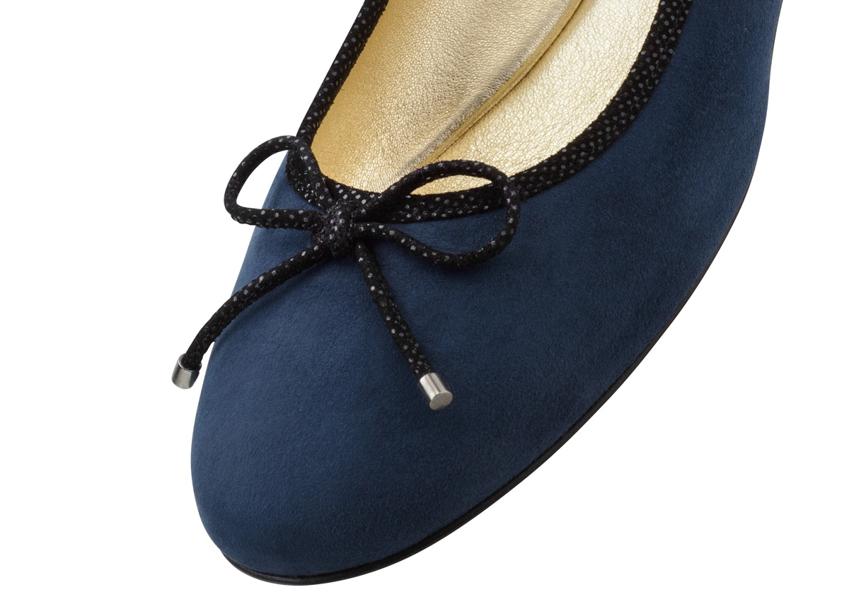 Navy blue ballerina Dana in soft suede and black bow