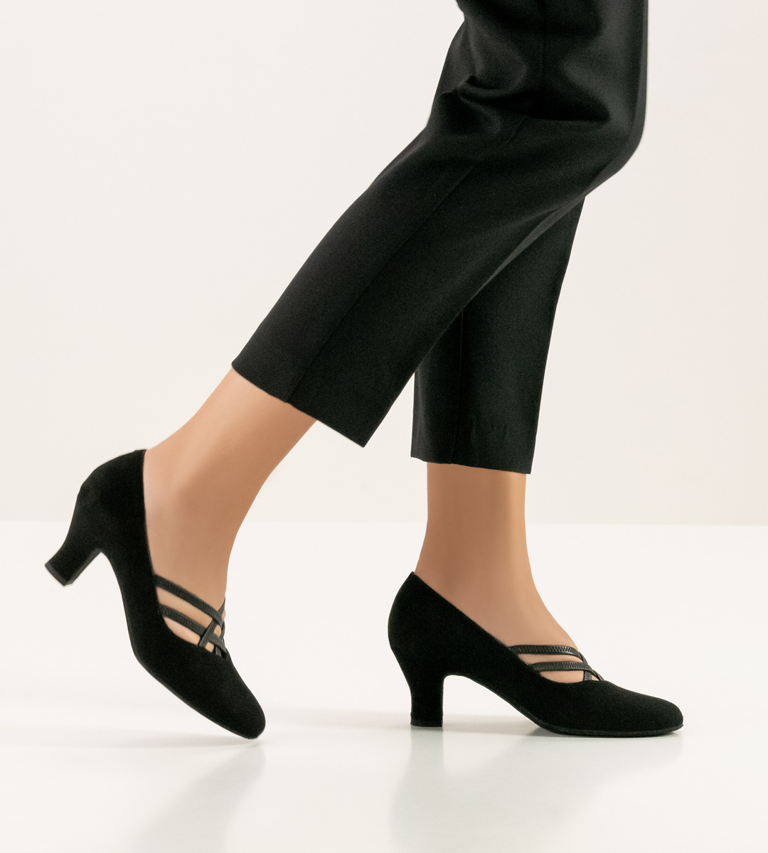 Werner Kern Ladies' Dance Shoe with Elasticated Strap and Black Trousers