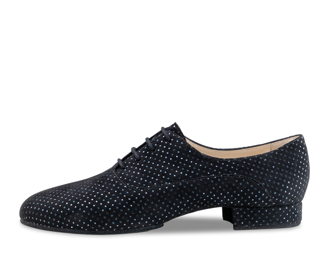 Runa Sparkling training dance shoe in black and blue brocade with split sole for optimal mobility, lace-up fastening