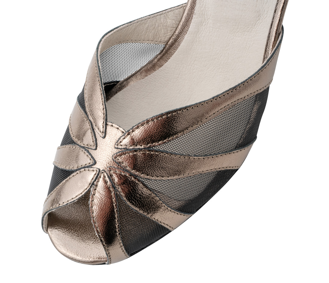 Detail of the front of Werner KernSalsa women's dance shoe in antique silver