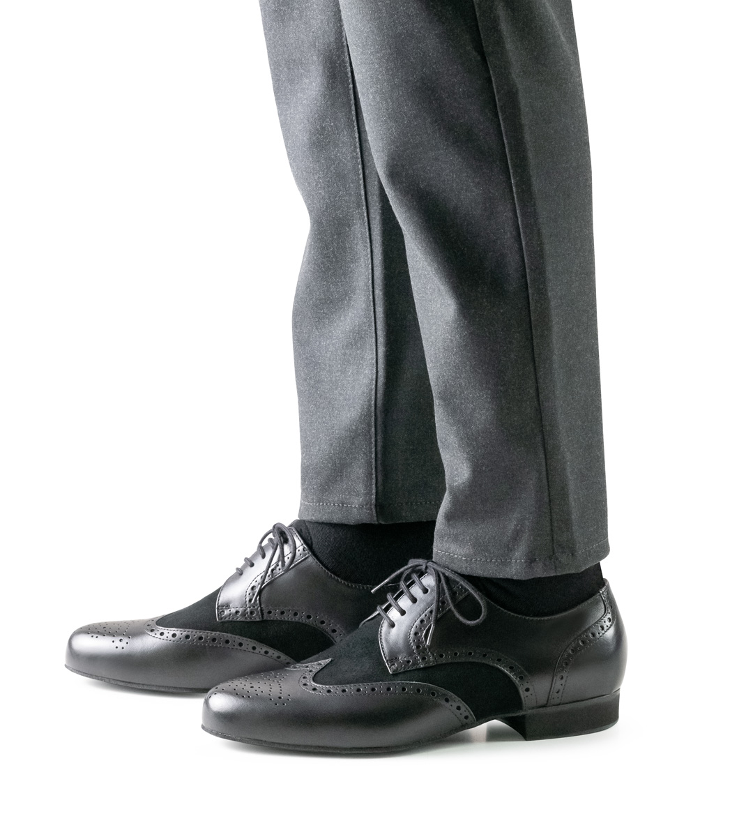 grey trousers in combination with Werner Kern men's dance shoe in velour and leather