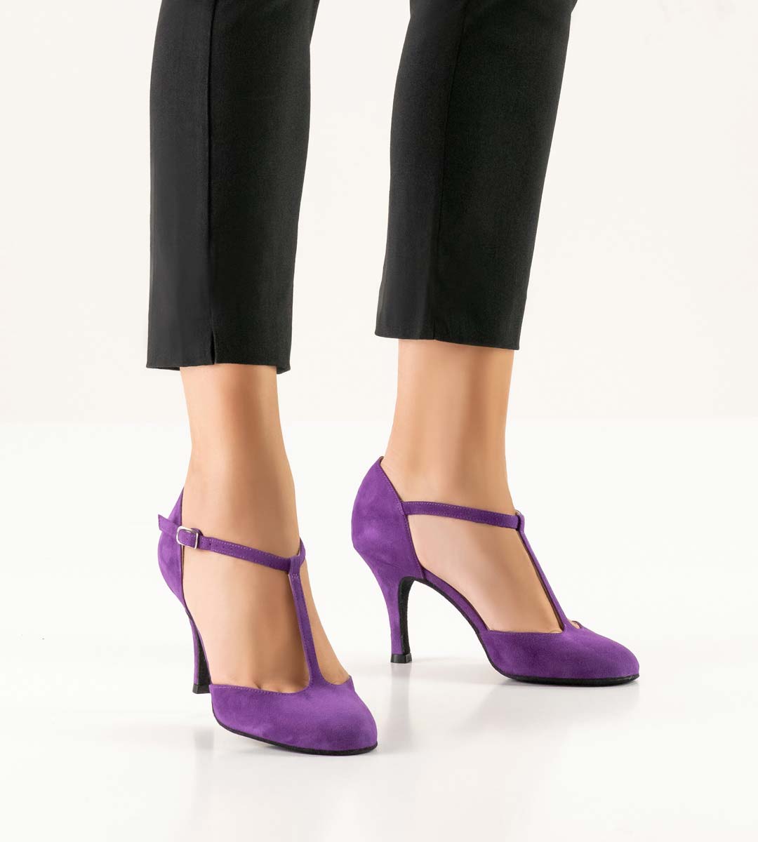 Corazon T-bar model by Nueva Epoca ladies' dance shoe in suede