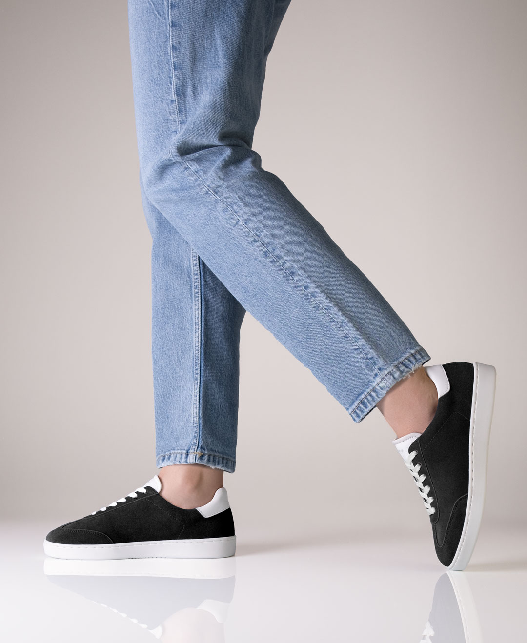 Classic black suede dance sneaker for women with white PU sole