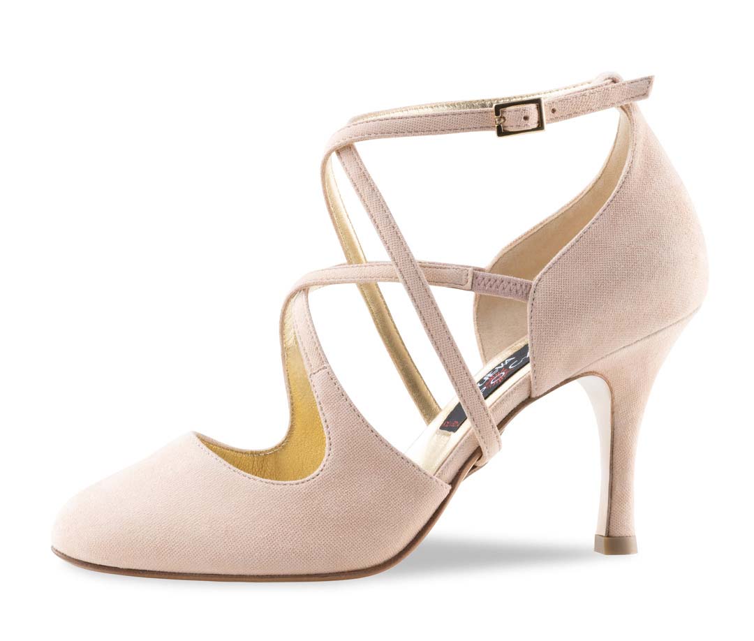 Valeria Beige bridal shoe by Nueva Epoca with leather sole