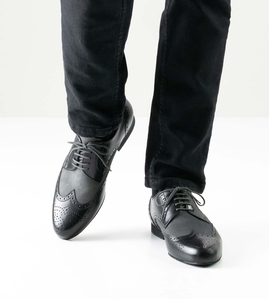 Udine Werner Kern Men's Dance Shoe with Micro Heel in Combination with Black Jeans