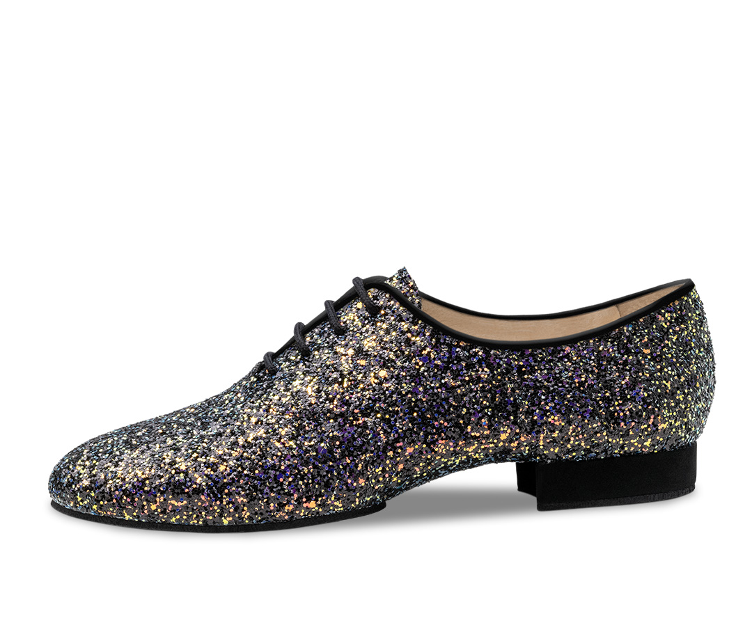 Closed, glittering brocade dance shoe with 1.5 cm heel and laces by Werner Kern