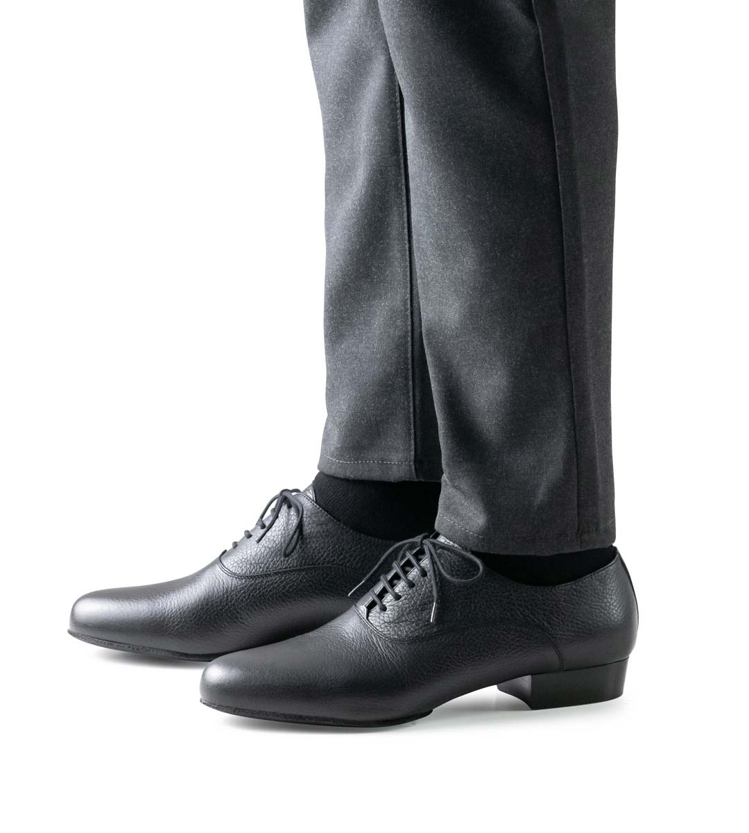 Monza Werner Kern Men's Dance Shoe in Grained Leather in Combination with Grey Trousers