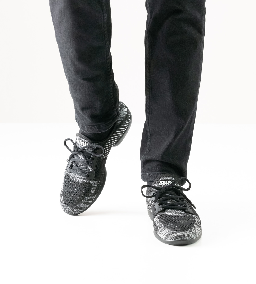 Suny Mens Dance Sneakers in Black-Grey for Salsa