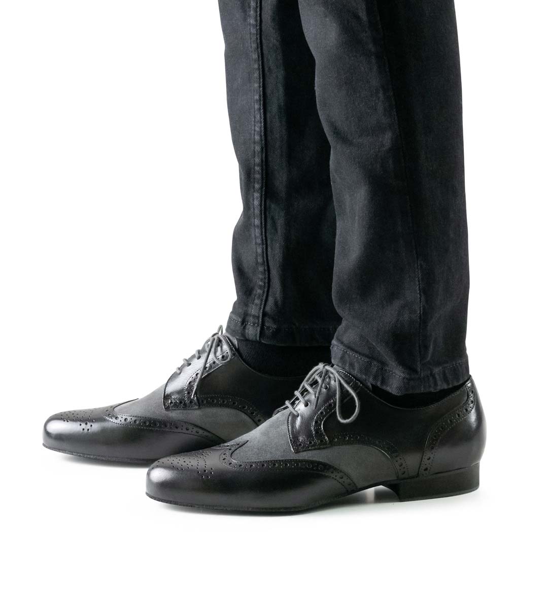 Udine 2 cm high Werner Kern men's dance shoe in nappa and velour in combination with black jeans