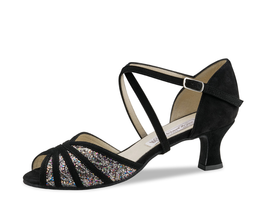 Ellie Werner Kern dance shoe -Ellie- with a comfortable 5.5 cm heel made of suede and brocade in an elegant look.