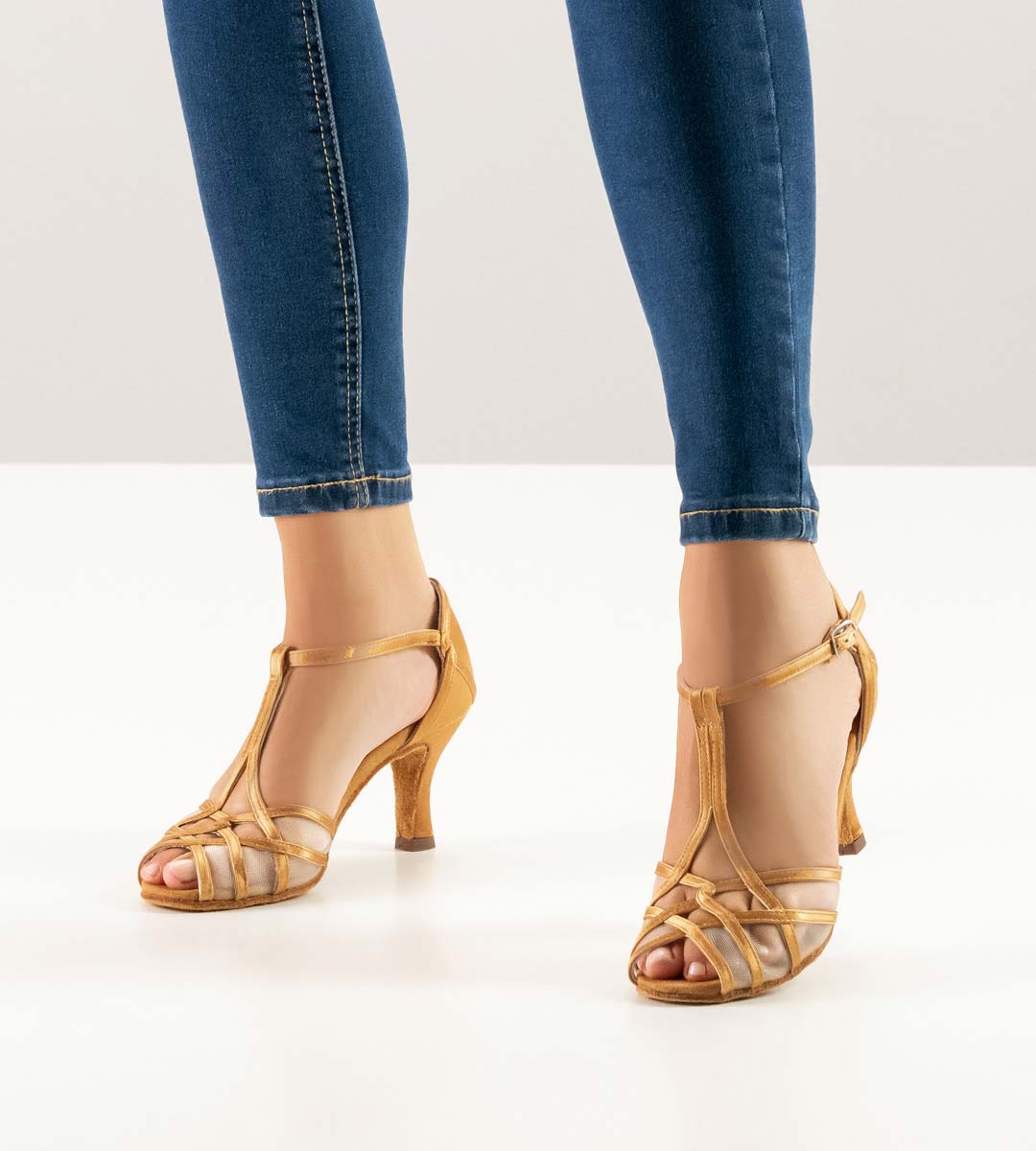 640 Anna Kern Latin Women's Dance Shoe with T-bar in bronze