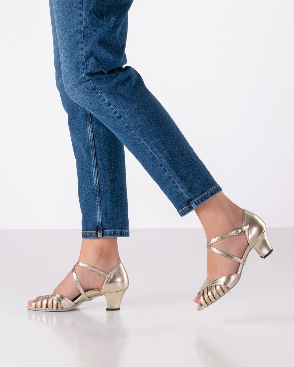 Coleen Glamorous vintage dance shoe - Werner Kern Colleen in platinum Nappa leather with fine cut-outs and adjustable cross instep strap