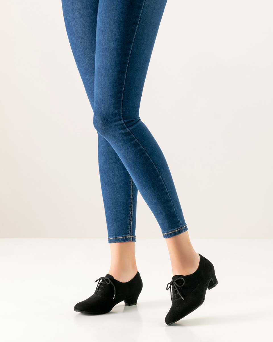 Olivia Werner Kern women's dance shoe on foot combined with blue jeans