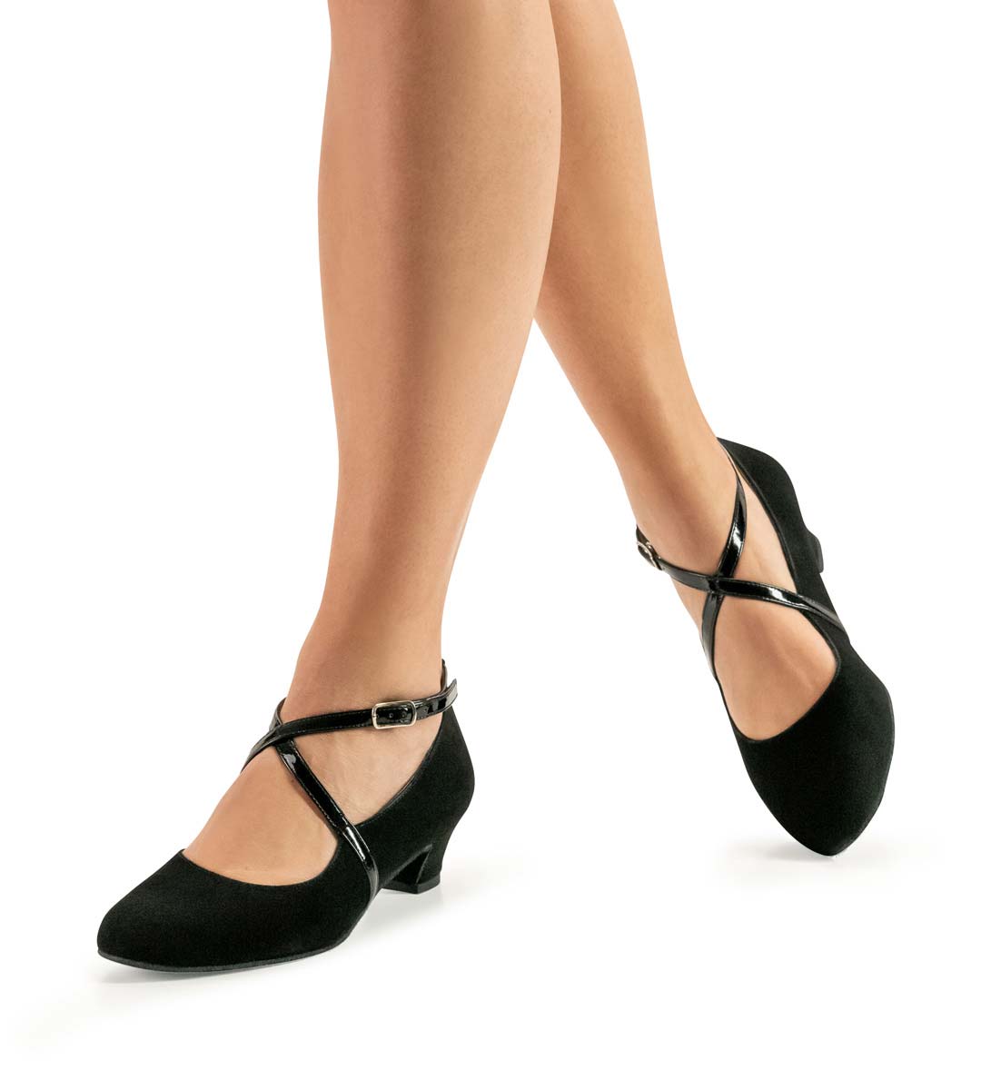 Marina black ladies dance shoe in velour and patent by Werner Kern