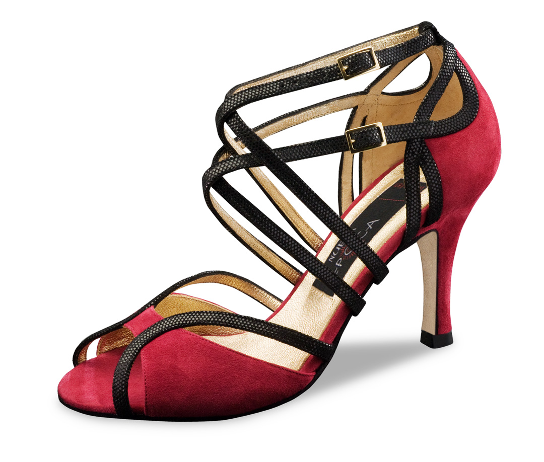 black-red Nueva Epoca women's dance shoe with leather sole