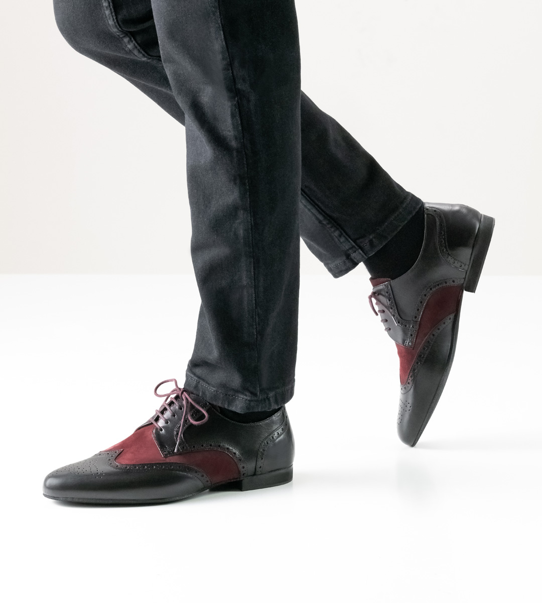 black-bordo coloured men's dance shoe by Werner Kern in combination with black jeans