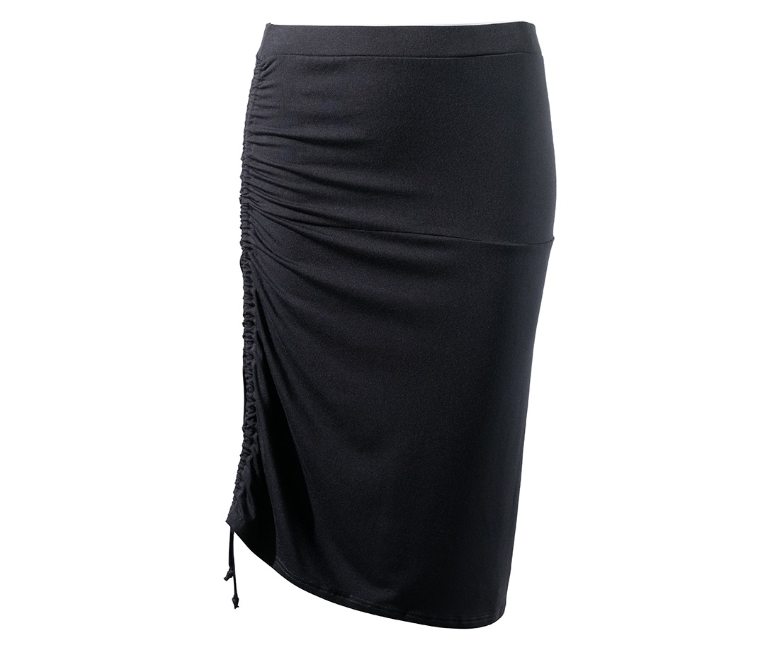 Adjustable black Liya midi-length dance skirt with drawstring and gathering by Werner Kern
