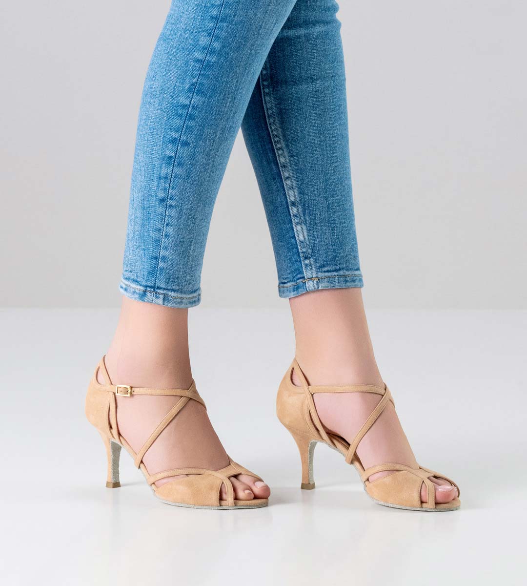 Ornella Ladies open tango dance shoe from Nueva Epoca in beige glossy suede