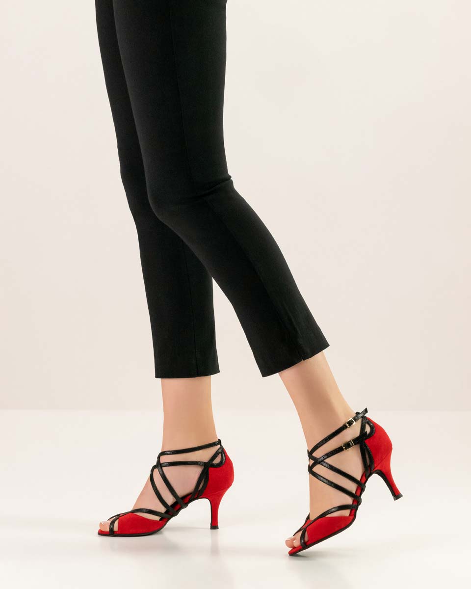 Cosima Ladies' dance shoe by Nueva Epoca with double straps in combination with black trousers