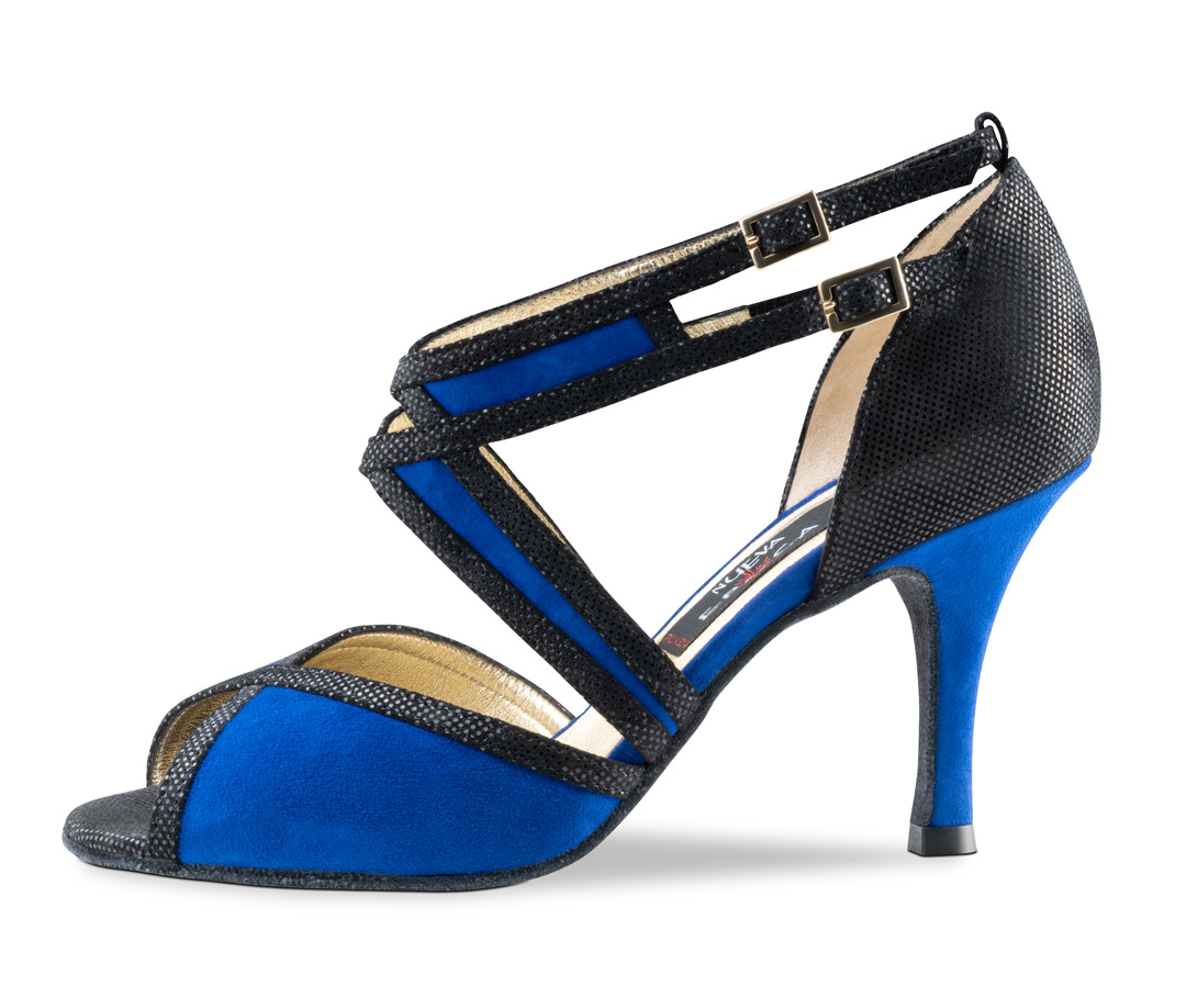 Ladies open tango shoe from Nueva Epoca in blue and black