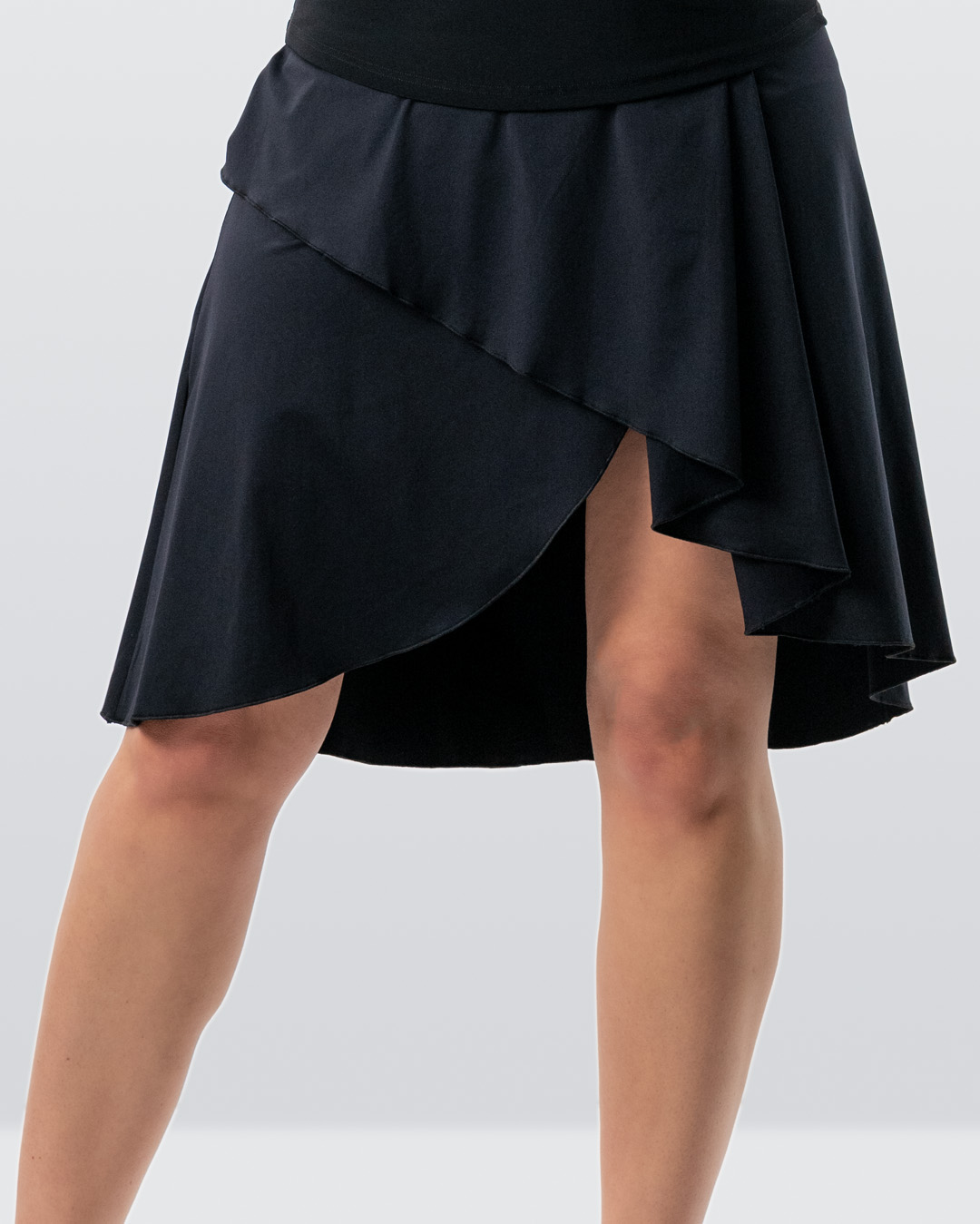 Vana wrap skirt in black for women – tulip shape and wrap look for salsa, tango and more.