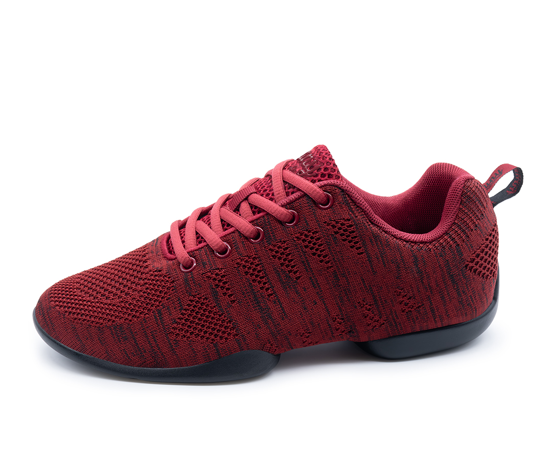 Red, lightweight women's dance sneaker with five-hole lacing by Suny