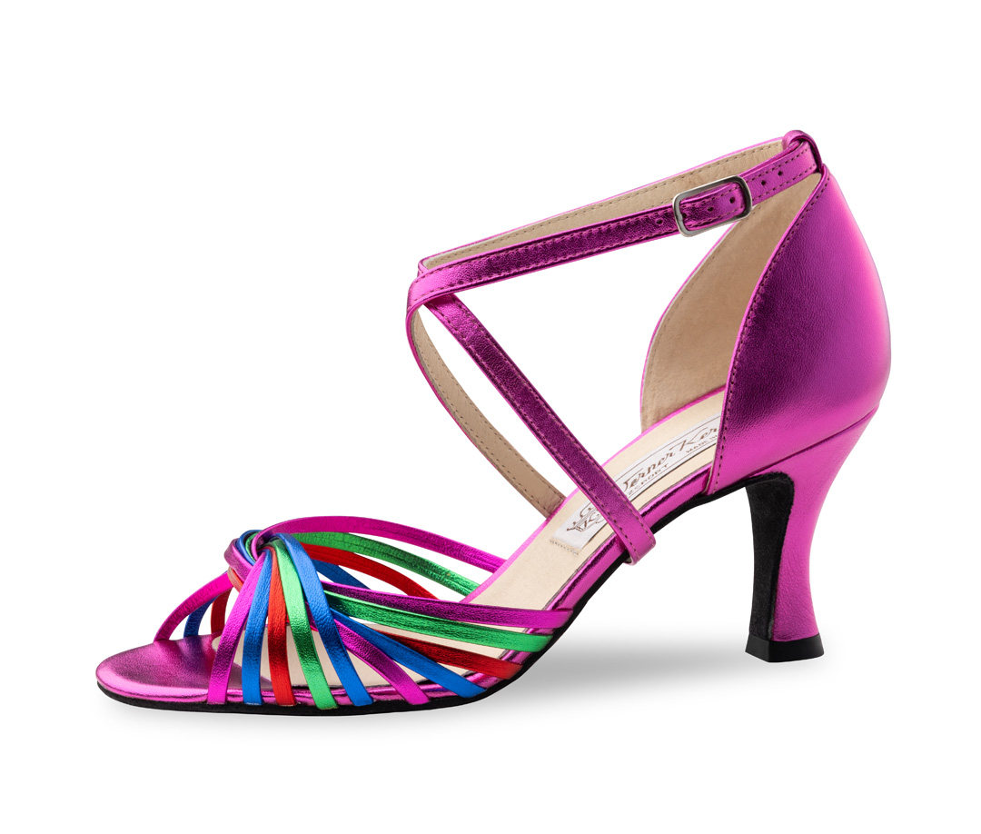 Women's dance shoe Mary - Werner Kern in Fuchsia Multicolor Nappa Leather, versatile, lively, and modern, with an eye-catching color mix and delicately crafted straps for secure support and an airy feel, fantastically comfortable heel height of 6.5 cm