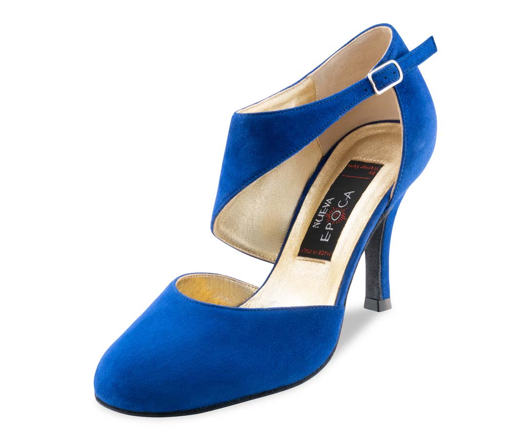 Reyna closed ladies dance shoe for tango from Nueva Epoca in blue velour
