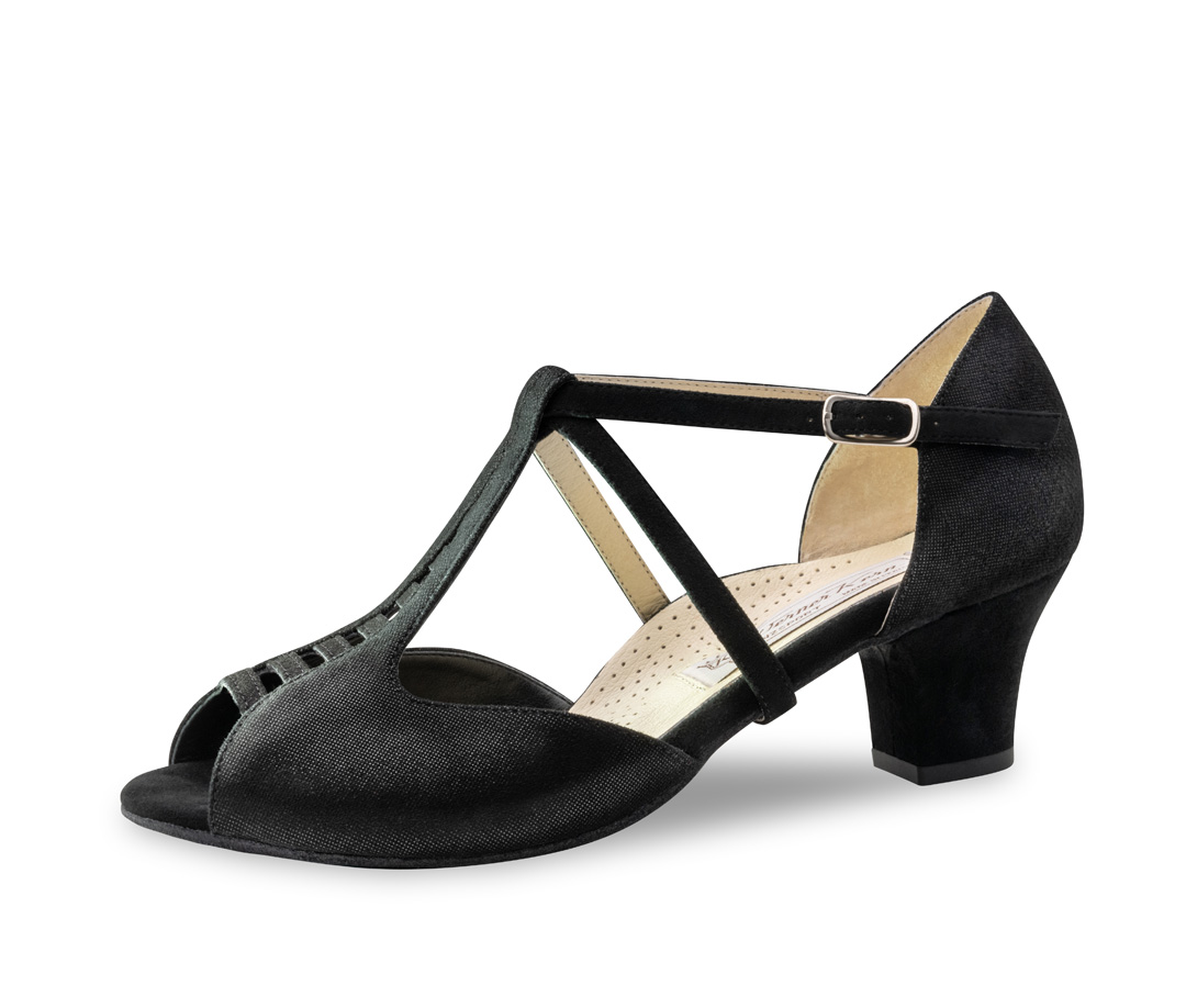 Holly Timeless women's dance shoes - Werner Kern Holly in Velvet Goat Glanzvelour with an upward tapering T-strap and fine cut-outs for stylish dancing